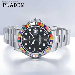 Wristwatches PLADEN Brand Casual Watch Men Latest Diamond Bezel Quartz Watch Classic Luxurious Automatic Date Clock Dive relogio masculinoQ231123