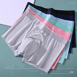 Underpants Sexy Thin Solid Colour Breathable Ice Silk Men's Boxer Shorts Mid Waist Elastic Sports Underwear Soft Plus Size Male Panties