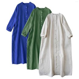 Casual Dresses Loose Women's Solid Colour Cotton And Linen Long Sleeved Single Breasted Dress For Women Cute Shirt