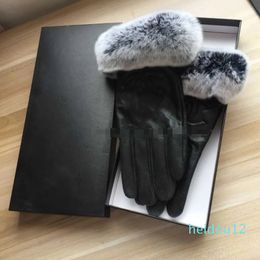 leather gloves and wool touch screen rabbit skin cold resistant warm sheepskin parting finger