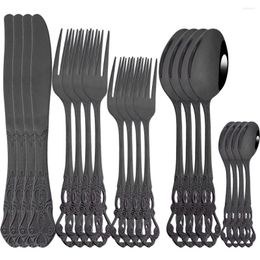 Dinnerware Sets Kitchen Black Set Knife Fork Coffee Spoons Flatware Stainless Steel Cutlery 4/20Pcs Western Complete Tableware