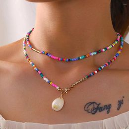 Pendant Necklaces Vintage Boho Pink Rosary Bead Necklace For Women Cute Colourful Beach Shell Y2k Style Chain Jewellery Accessories Wholesale