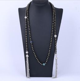 Necklace Earrings Set CSxjd Retro Temperament Wild Pearl Long Sweater Chain