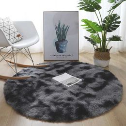 Carpets Plush round carpet Modern living room decorative tie-dye gradient Colour non-slip mat Bedroom children's bed fluffy soft mat