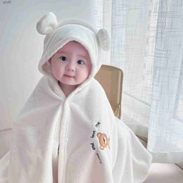 Towels Robes Baby Cute Bath Towel Coral Velvet Cap Cloak Baby Bath Wrap Soft Absorbent Quick-Drying Fabric 0-2 year old babyL231123
