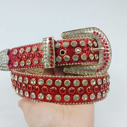 Designer New Red Shiny Ball Diamond Embedding Punk Skull Head Sequin Men's and Women's Pant Belt