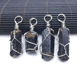Pendant Necklaces Irregular Natural Black Tourmaline Ore Energy Chakra Stone Wire Wrapped Crystal Healing Jewellery Charm Pendants DIY
