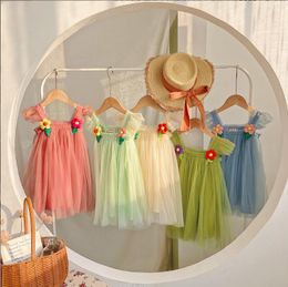 Ins style Girls Clothing Dresses Lovely sleeveless Summer Solid Color Mesh dress 100% cotton girl kids elegant 5 Colors