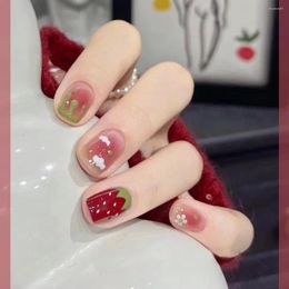 Nail Art Kits Strawberry Ice Powder Blusher Enhancement Pink Green Wear Tablet Women Short Cute