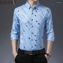 Men's Dress Shirts Spring Autumn Slim Fit Casual Print Male Business Style Long Sleeve Shirt Tops