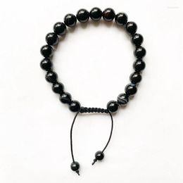 Strand Natural Black Onyx Stone Beads 8mm Bracelets Therapeutic Energy Healing Bracelet Reiki Crystals Adjustale 1pc