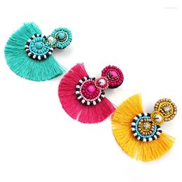 Stud Earrings Tassel Hand Knitting Bohemia Beading Sector Multi-storey Fashion Simple Retro Alloy Ma'am Rice Bead