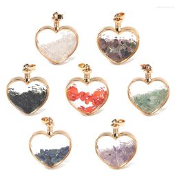 Pendant Necklaces 1 Pcs Heart Glass Pendants 42.5x34x14.5mm Nature Stone Charm Metal Wrap Green/Black/Red/purple Jewellery Accessories