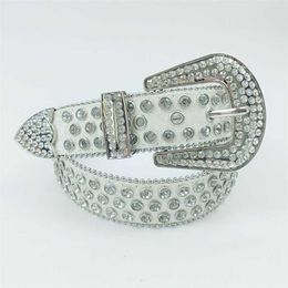 32% OFF Belt Designer New men's white shiny ball studded with diamonds punk head sequined women's belt