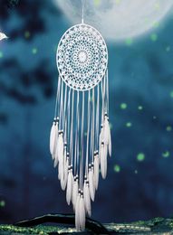 Handmade Lace Dream Catcher Circular With Feathers Hanging Decoration Ornament Craft Gift Crocheted White Dreamcatcher Wind Chimes6432284