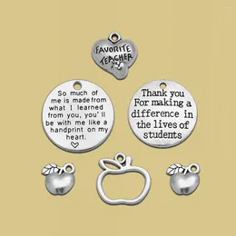 Charms Antique Silver Plated Favourite Teacher Apple Learn Pendants For Diy Keychain Jewellery Making Findings Supplies Accessories