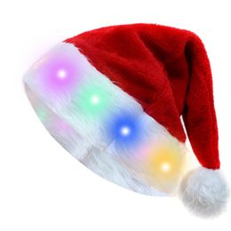 Christmas Hat Colorful LED Lights Plush Santa Hat Light Up Velvet Comfort Xmas Hats Party Supplies Z0076