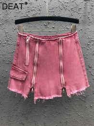 Skirts DEAT Fashion Zipper Design Irregular Burrs Denim A-line Skirts Women's High Waist Slim Wrap Hip Skirt 2023 Spring New 11XX0240 P230422