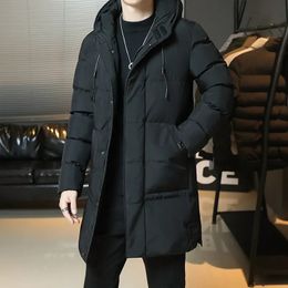Men's Jackets Men Mid length Thickened Warm Hooded Padded Plus Size 7XL Winter Jacket Solid Colour Casual Puffer Coats 231123