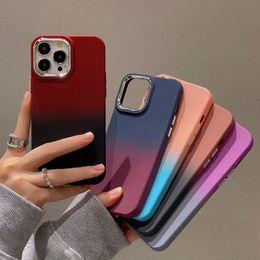 Retro Luxury Electroplated Camera Frame Gradient Color Phone Case For iPhone 11 12 13 14 15Pro Max Shockproof Soft Cover