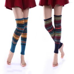 Women Socks Ladies Winter Knitted Thicken Over Knee Camouflage Bohemia Wool Boot Cuffs