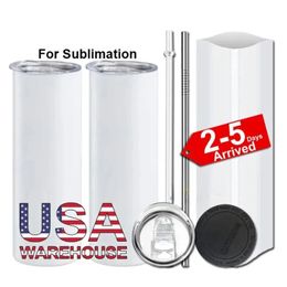 US CA Warehouse 20oz Sublimation Tumbler Blank Stainless Steel Tumbler DIY Tapered Cups Vacuum Insulated 600ml Car Tumbler Coffee Mugs 2-5 Delivery 1123