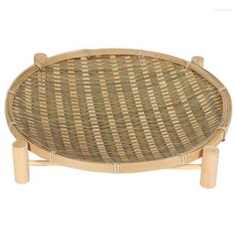 Storage Baskets Handmade Woven Bamboo Fruit Basket Food Bread Organiser Kitchen Decorative Round Plate With Bracket