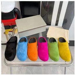 Horse Hair Slippers Designer Fur Slides Women Round Toe Loafers Black Rose Red Plush Mules Half Slipper Men Rubber Slide with box