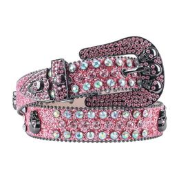 Designer New Women's Fashion Versatile Korean Edition Crystal Diamond Inlaid Wide Skull Head Rhinestone Belt