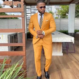 Men's Suits Fashion Orange Wedding For Men Peaked Lapel Groom Wear Costume Homme Mariage Blazer Tuxedos Suit 3 Pcs Jacket Vest Pants