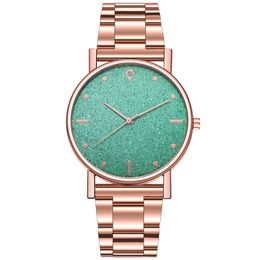 HBP Fashion Green Dial Ladies Watches Rose Gold Stainless Steel Strap Quartz Wristwatch Casual Business Women Watch