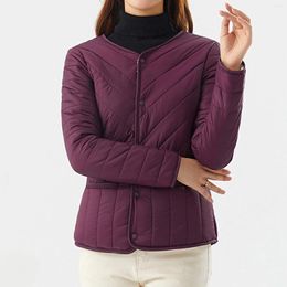 Women's Trench Coats Women Winter Quilted Jacket Light Weight Warm Single-breasted Cotton With Pocket Solid Colour Thick Casual Short Outwear