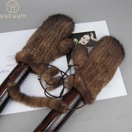Fingerless Gloves Winter Real Mink Fur Fashion Soft Warm 100Natural Lady Good Elastic Genuine Knitted Glove y231122