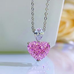 Queen Heart Pink Diamond Pendant 100% Real 925 Sterling Silver Party Wedding Pendants Necklace For Women Bridal Promise Jewelry