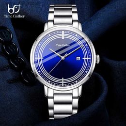 Wristwatches Time Gather New Sapphire Glass Automatic Mechanical Watch Luxury Tungsten Steel 50m Waterproof Business Watch Men WatcheQ231123
