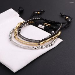 Strand JARAVVI High Quality Men Wome Bracelet CZ Pave Tube Stainless Steel Beads Macrame Friendship Jewellery Gift