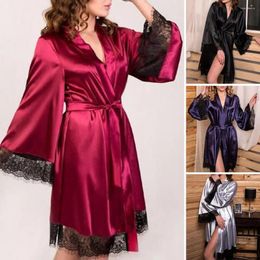 Women's Sleepwear Women Nightgown Nightdress Silky Lace Elegant With V Neck Tight Waist Belt For Brides