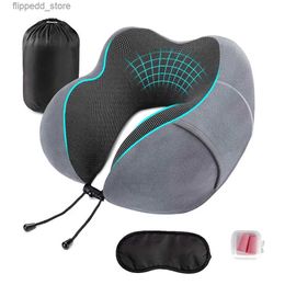 Massaging Neck Pillowws Neck Travel Pillow Memory Foam Massage U Shaped Pillows for Airplane Car Office Use with Carry Case Eye Mask and Ear Plugs Q231123