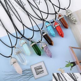 Pendant Necklaces Hexagonal Prism For Women Men Natural Healing Crystals Quartz Point Stone String Rope Chains Fashion Drop Delivery Dhofz