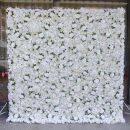 Decorative Flowers TONGFENG White With Leave 3D Roll Up Wedding El Celebration Decoration Rose Backdrop Silk Artificial Party Flower Wall