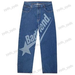 Men's Jeans Streetwear Y2k Jeans Mens Hip Hop Badfriend Letter Graphic Print Vintage Blue Baggy Jeans Denim Pants New Harajuku Wide Trousers T231123
