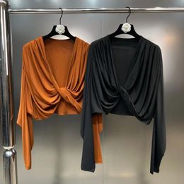 Women's Blouses PREPOMP 2023 Autumn Collection Long Batwing Sleeve Ruched V Neck Sexy Blouse Women Top GL143