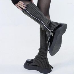 Women Socks Girls Autumn Long Winter Zipper Sleeve Woolen Versatile Warmer Color Knitting Women's Hosiery Leg Solid Warm