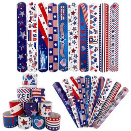 4th of July Party Bracelet Red White and Blue Slap Bracelets Independence Day Gift Stars and Stripes Slap Wrist Band