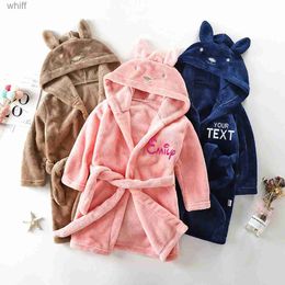 Towels Robes Personalised Autumn Winter Kids Hooded Bathrobe Baby Bath Robes Boys Girls Cartoon Rabbit Flannel Pyjamas Long Sleeve BathrobeL231123