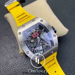 Watch Luxury Wristwatch Mens Mechanics Original Watches Richa 011 Rm11 03 Felipe Massa Flyback Chronograph Titanium Case on Yellow Rubbs