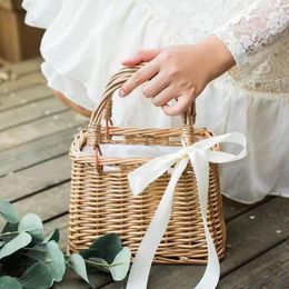 Evening Bags Simple Design Pearl Chain Women Handbag 2023 Square Rattan Bag Woven Basket Casual Hand