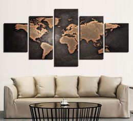5 piece canvas art Large Retro Map Golden World Map Poster and Print Canvas Painting Picture Wall Art for Living Room Home Decor8797861