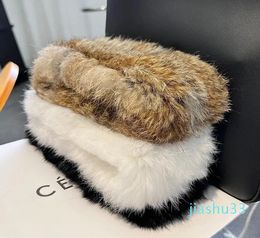 Scarves Women's Hand-Knitted Real Fur Headband Knitted Scarf Warm Empty Top Plush Hat Autumn And Winter Jewellery Accessories