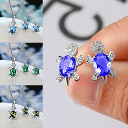 Necklace Earrings Set 3PCS Colorful Crystal Engagement Jewelry Cute Creative Animal Series